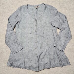 FLAX Linen‎ Button Front Tunic Top Lightweight Gray Long Sleeve Casual